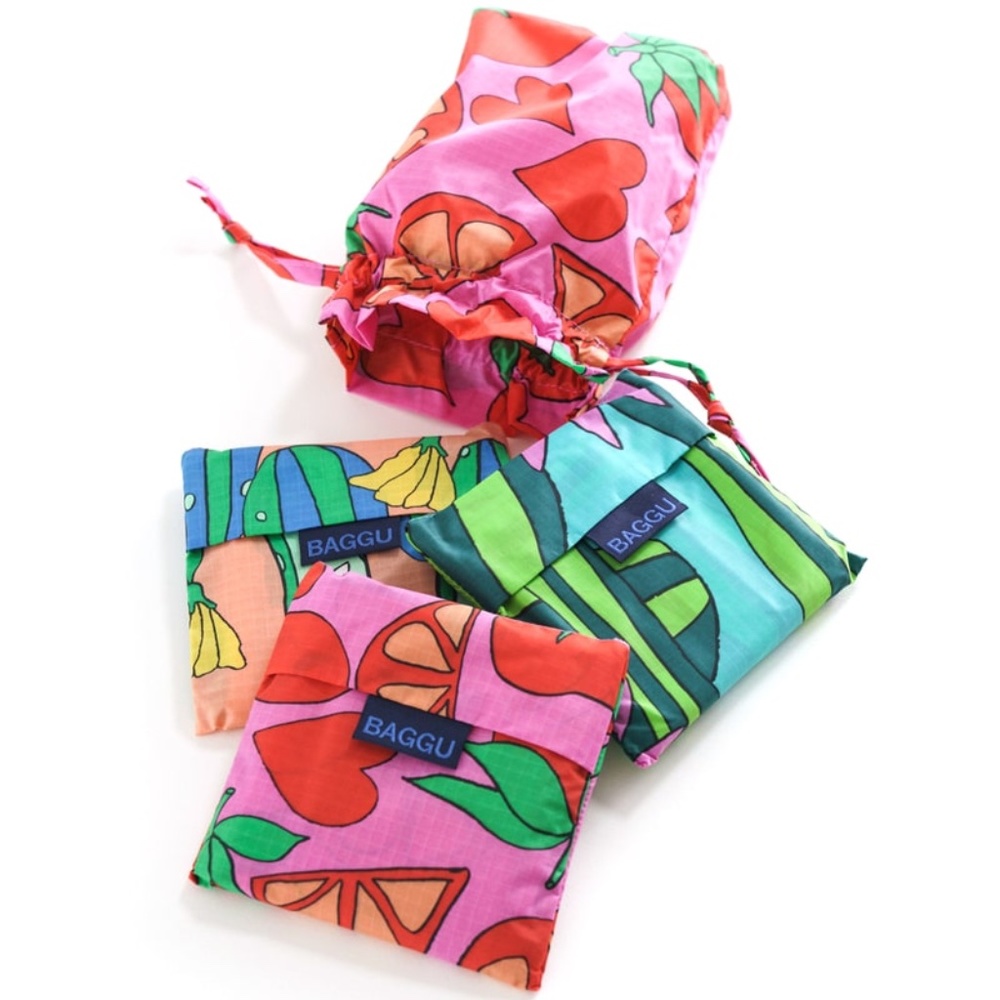 Baggu Standard Set of 3 Tote Bags - Summer Vegetables - Zucchini Tomato Cucumber